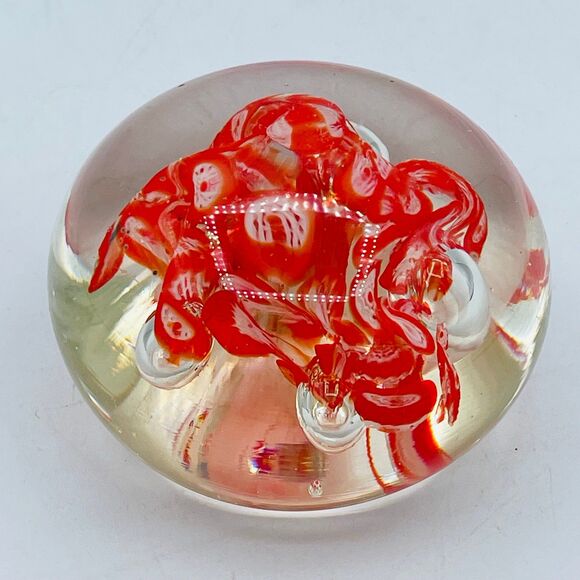 Paperweight Red Floral Starfish Shape Round Glass Paper Weight - Picture 3 of 7